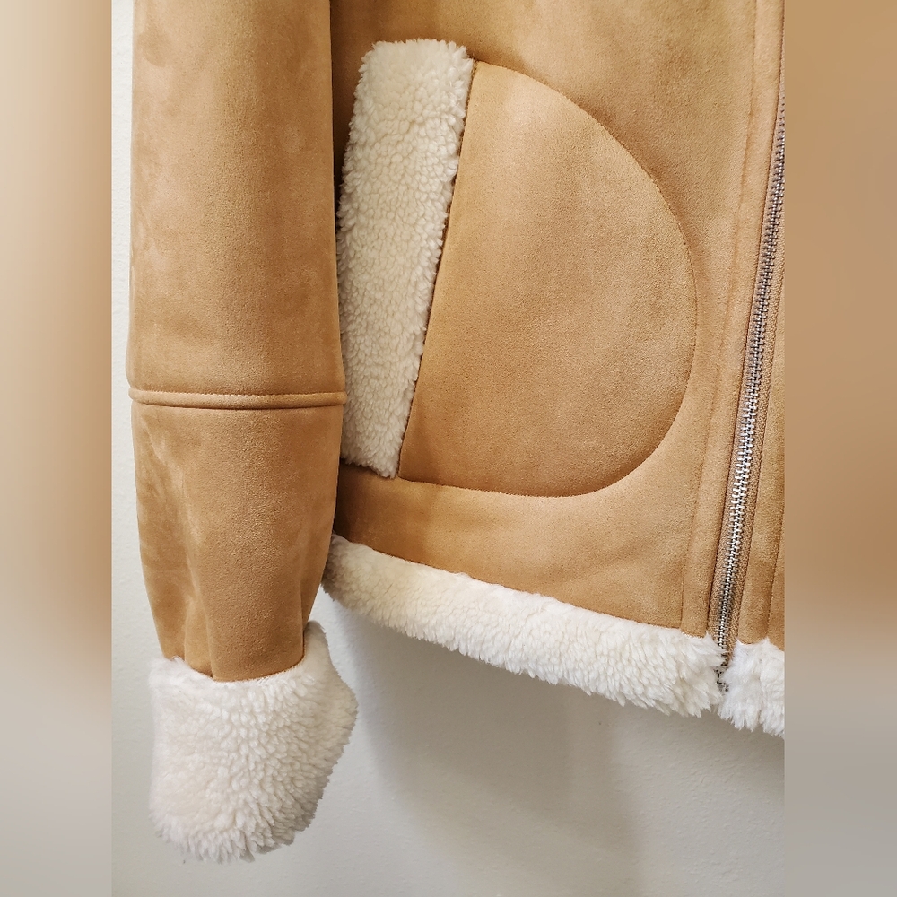Gap Women's XXL Tall Vegan Suede Sherpa-Trim Jacket Brannan Brown NWT - Picture 6 of 15